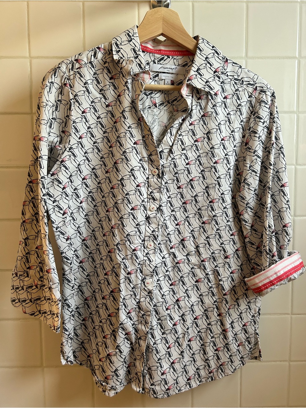 Foxcroft NYC Women’s Mary Toucan Print Wrinkle-Resistant Button Down Shirt 8/M